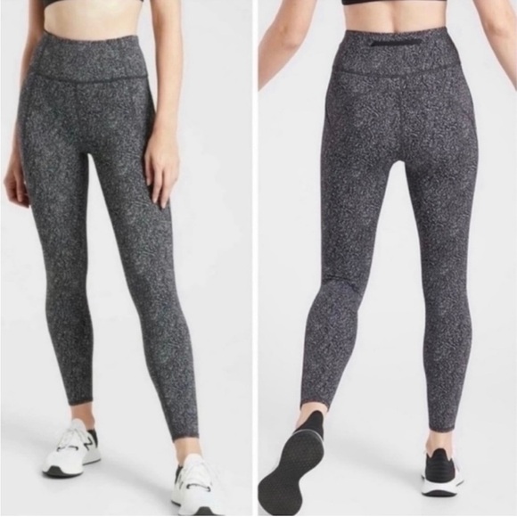 Athleta Lightning Static Tights 7/8 Black White Womens Small - Picture 1 of 6